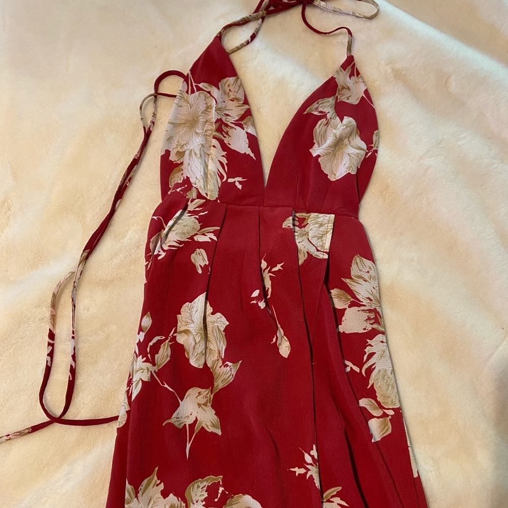 Red Floral Backless Maxi Dress